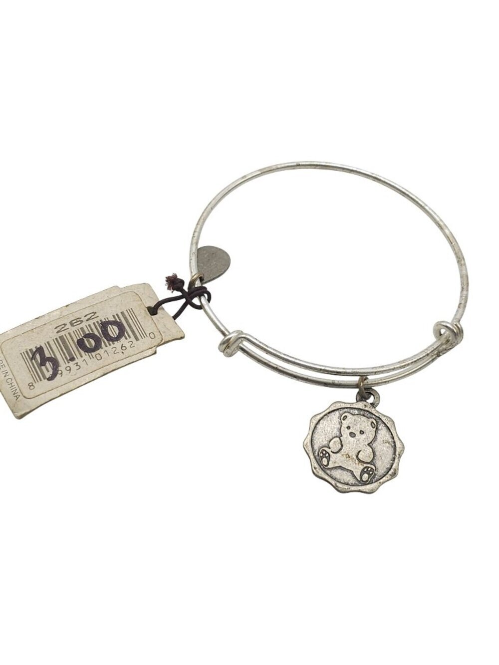 Bella Ryann Silver Tone Adjustable Bangle With Teddy Bear Charm For Women
